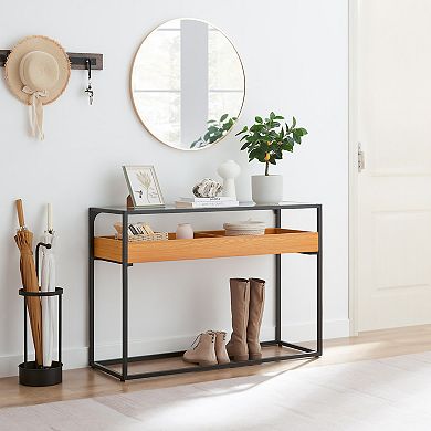 Saarinen Two-level Modern Sunken Glass Display Shelf Rectangle Console Table