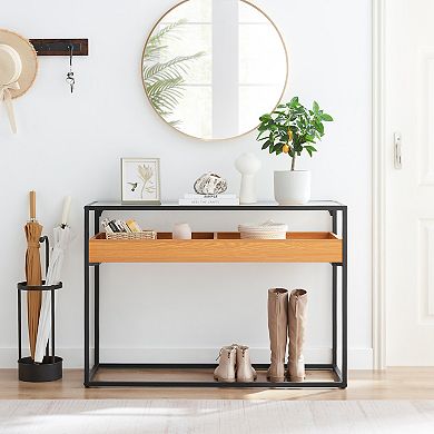 Saarinen Two-level Modern Sunken Glass Display Shelf Rectangle Console Table