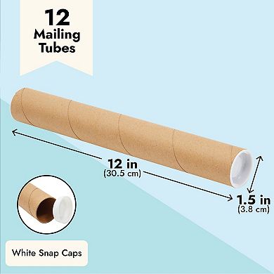 12 Pack Mailing Tubes, 1.5x12 Inch Round Cardboard Mailers With Caps For Posters