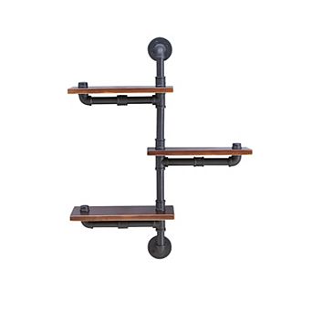 3 tier Vertical Floating Staggered Industrial Rustic Pipe Wall Mount Shelving Unit