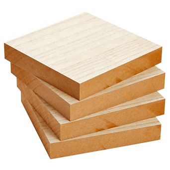 Unfinished MDF Wood Blocks for Crafts, Wooden Square Blocks for DIY (4 Pack)