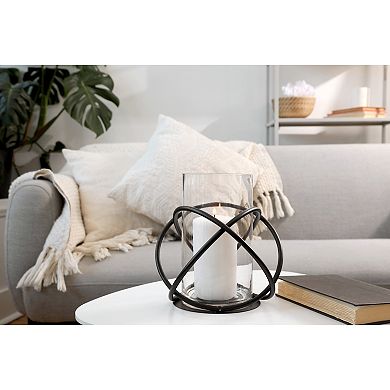 Large Metal And Glass Orbits Hurricane Candleholder