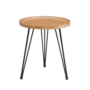 Tadao Raised Lip Edge Side Table With Modern Black Metal Hairpin Legs - Round