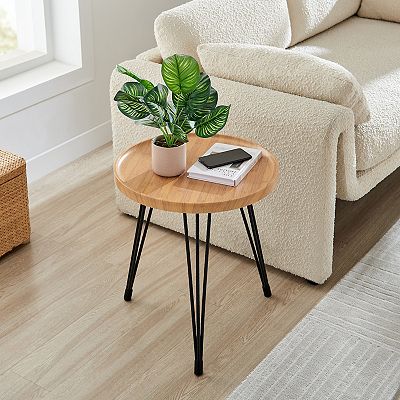 Tadao Raised Lip Edge Side Table With Modern Black Metal Hairpin