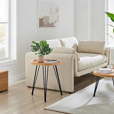 Tadao Raised Lip Edge Side Table With Modern Black Metal Hairpin Legs - Round