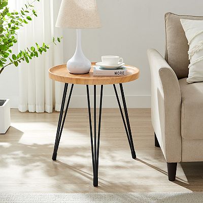Tadao Raised Lip Edge Side Table With Modern Black Metal Hairpin