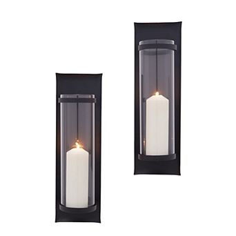 Metal Pillar Candle Sconces With Glass Inserts A Wrought Iron Rectangle Wall Accent (set Of 2)