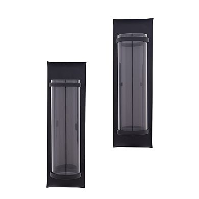 Metal Pillar Candle Sconces With Glass Inserts A Wrought Iron Rectangle Wall Accent (set Of 2)