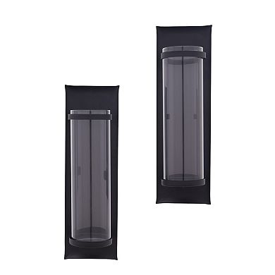 Metal Pillar Candle Sconces With Glass Inserts A Wrought Iron Rectangle Wall Accent (set Of 2)
