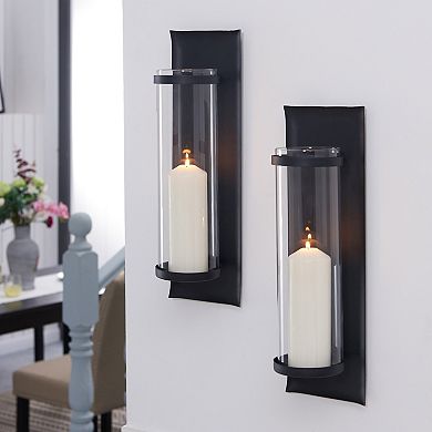 Metal Pillar Candle Sconces With Glass Inserts A Wrought Iron Rectangle Wall Accent (set Of 2)