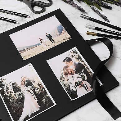 Black Scrapbook Album - Window, Silk Ribbon for Weddings, 80 Pages, 2.25x12.25"