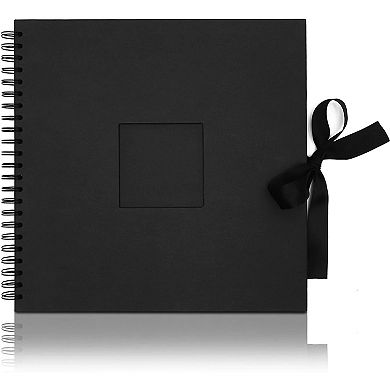 Black Scrapbook Album - Window, Silk Ribbon for Weddings, 80 Pages, 2.25x12.25"