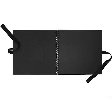 Black Scrapbook Album - Window, Silk Ribbon for Weddings, 80 Pages, 2.25x12.25"
