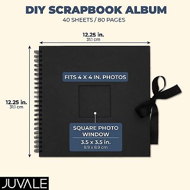 Black Scrapbook Album - Window, Silk Ribbon for Weddings, 80 Pages, 2.25x12.25"