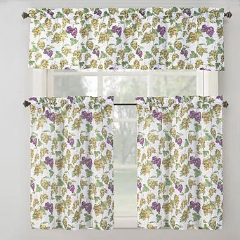 Tribeca Grapes Printed Slub 3 pc Kitchen Curtain Set