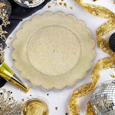 50-pack Disposable Gold Glitter Plastic Plates, Scalloped Edges For Wedding, 9"