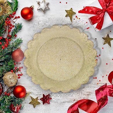 50-pack Disposable Gold Glitter Plastic Plates, Scalloped Edges For Wedding, 9"