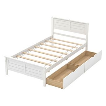 Platform Bed Frame with Storage Drawers Headboard Footboard and Slat Support Base