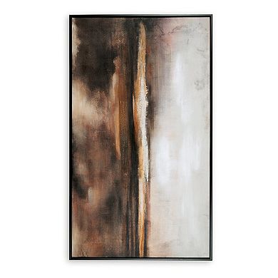 35 X 60 Inch Wall Art, Hand Painted Abstract Landscape, Black Brown Finish