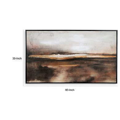 35 X 60 Inch Wall Art, Hand Painted Abstract Landscape, Black Brown Finish