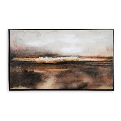 35 X 60 Inch Wall Art, Hand Painted Abstract Landscape, Black Brown Finish