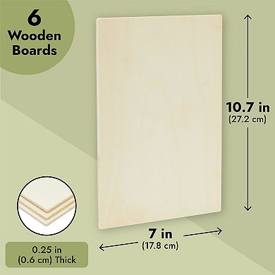 6 Pack Rectangle Wooden Boards For Crafts, Wood Pieces (10.6 X 7.0 X 0.25 In)