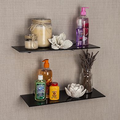 Set Of 2 Glass Floating Shelves With Chrome Brackets 16 X 6"