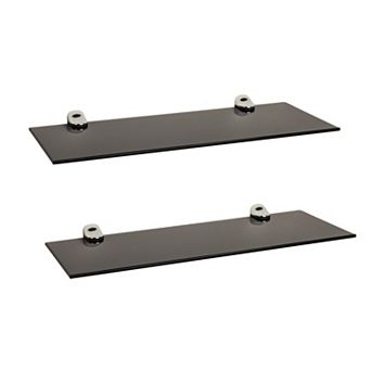 Set Of 2 Glass Floating Shelves With Chrome Brackets 16 X 6"