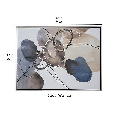 35 X 47 Framed Wall Art, Landscape Abstract Watercolor, Modern White, Blue