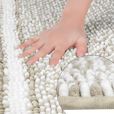 1Pcs Striped Chenille Bathroom Rug with Edges, Non-Slip Bathroom Floor Mat 16" x 24"