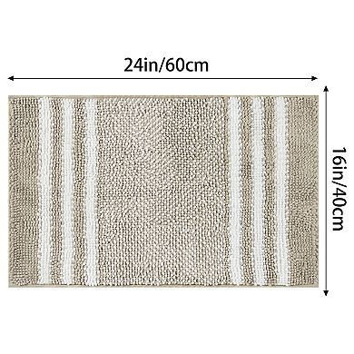 1Pcs Striped Chenille Bathroom Rug with Edges, Non-Slip Bathroom Floor Mat 16" x 24"