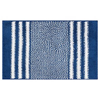 1 pc Striped Chenille Bathroom Rug with Edges, Non-Slip Bathroom Floor Mat 16" x 24"