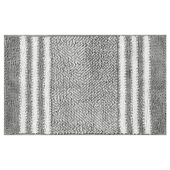 1 pc Striped Chenille Bathroom Rug with Edges, Non-Slip Bathroom Floor Mat 16" x 24"