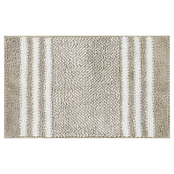 1 pc Striped Chenille Bathroom Rug with Edges, Non-Slip Bathroom Floor Mat 16" x 24"