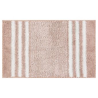1 pc Striped Chenille Bathroom Rug with Edges, Non-Slip Bathroom Floor Mat 16" x 24"