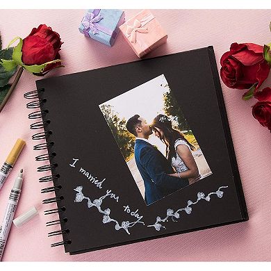 Black Hardcover Scrapbook Blank Wedding Guest Book Photo Album, 40 Sheets, 8x8"