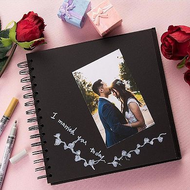 Black Hardcover Scrapbook Blank Wedding Guest Book Photo Album, 40 Sheets, 8x8"