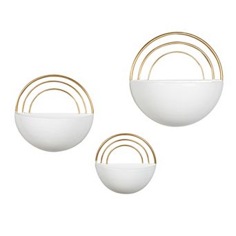 Crescent 3 pc Metal Wall Planter Set - White With Gold Detail