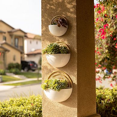 Crescent 3-piece Metal Wall Planter Set - White With Gold Detail
