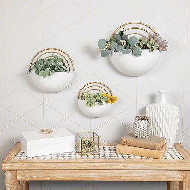 Crescent 3-piece Metal Wall Planter Set - White With Gold Detail
