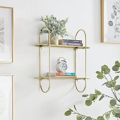 Two-tier Warm Gold Metal Hanging Bracket Wall Mounted Shelf