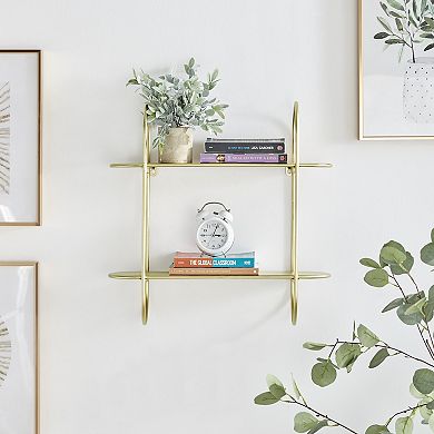 Two-tier Warm Gold Metal Hanging Bracket Wall Mounted Shelf