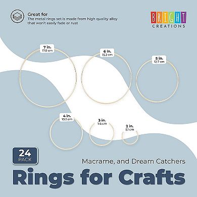 Metal Rings For Crafts, Macrame, And Dream Catchers (6 Sizes, Gold, 24 Pack)