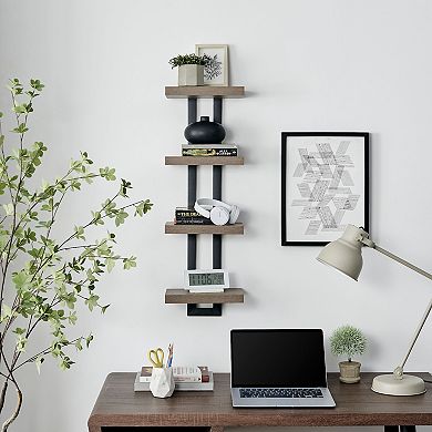 4-tier Slim Ladder Bracket Floating Metal Frame Wall Shelves