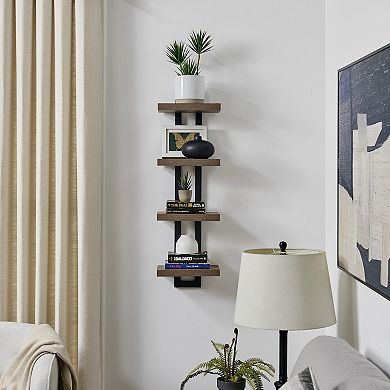 4-tier Slim Ladder Bracket Floating Metal Frame Wall Shelves