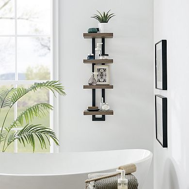 4-tier Slim Ladder Bracket Floating Metal Frame Wall Shelves