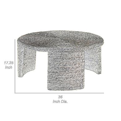Asha 36 Inch Coffee Table, Round Shaped Top With Natural Rattan Wrapping