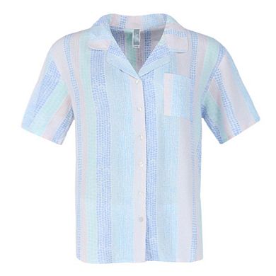 Pj Couture Women's Multi Stripe Notch Short Sleeve Pajama Set