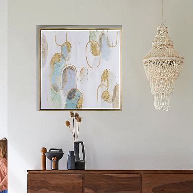 39 X 39 Square Wall Art Oil Painting, Abstract Circles, Gold, White, Green