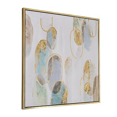 39 X 39 Square Wall Art Oil Painting, Abstract Circles, Gold, White, Green